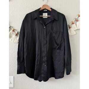 Abercrombie & Fitch Oversized Silky Satin Button Up Top Minimalist Chic Office M